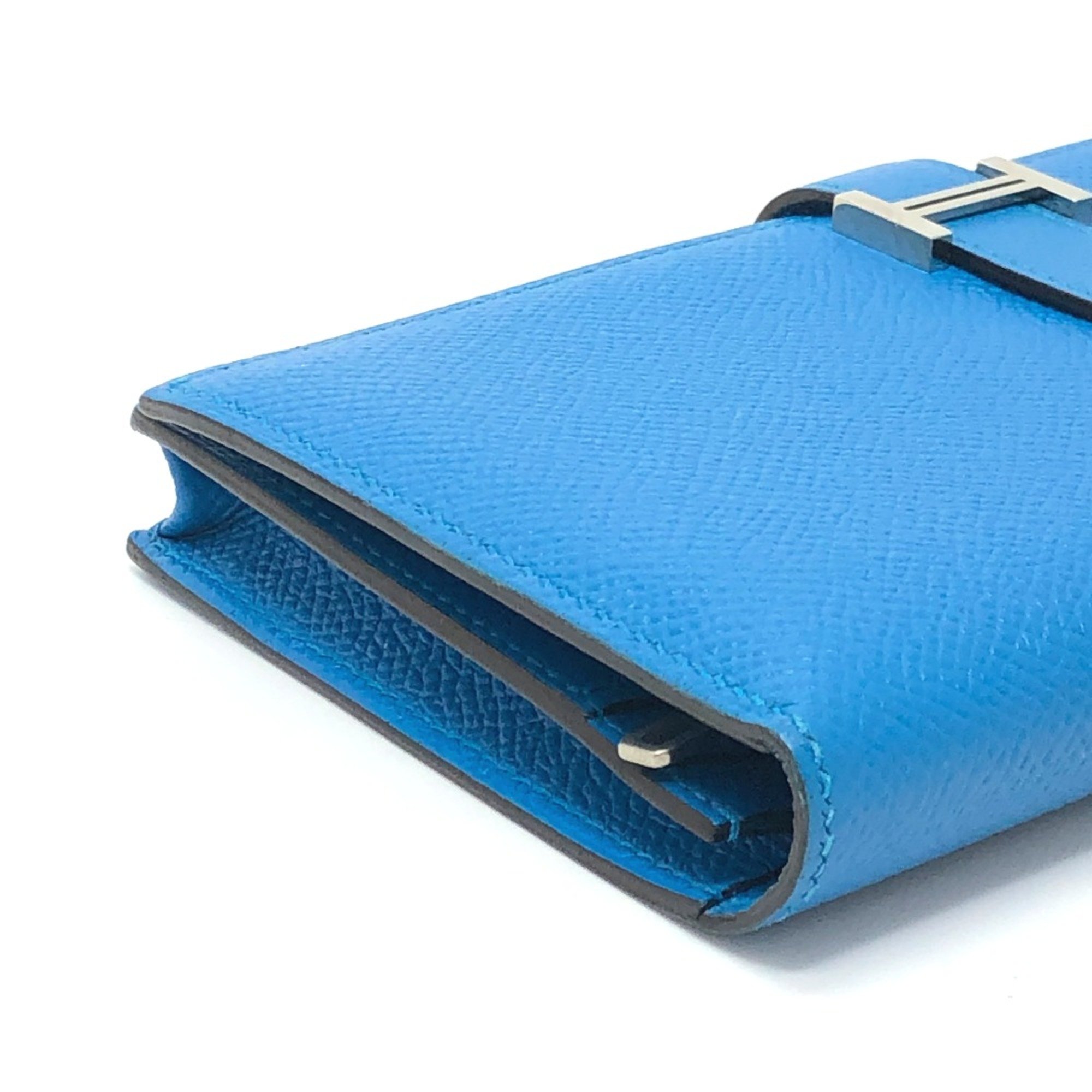 Hermes Bearn Souffle Bifold Long Wallet Blue Zanzibar blue SilverHardware