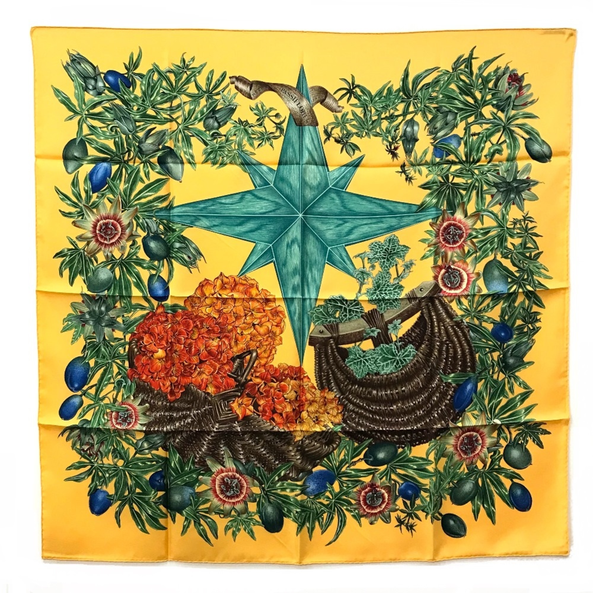 Hermes Carre90 Floral Scarf Yellow x Green