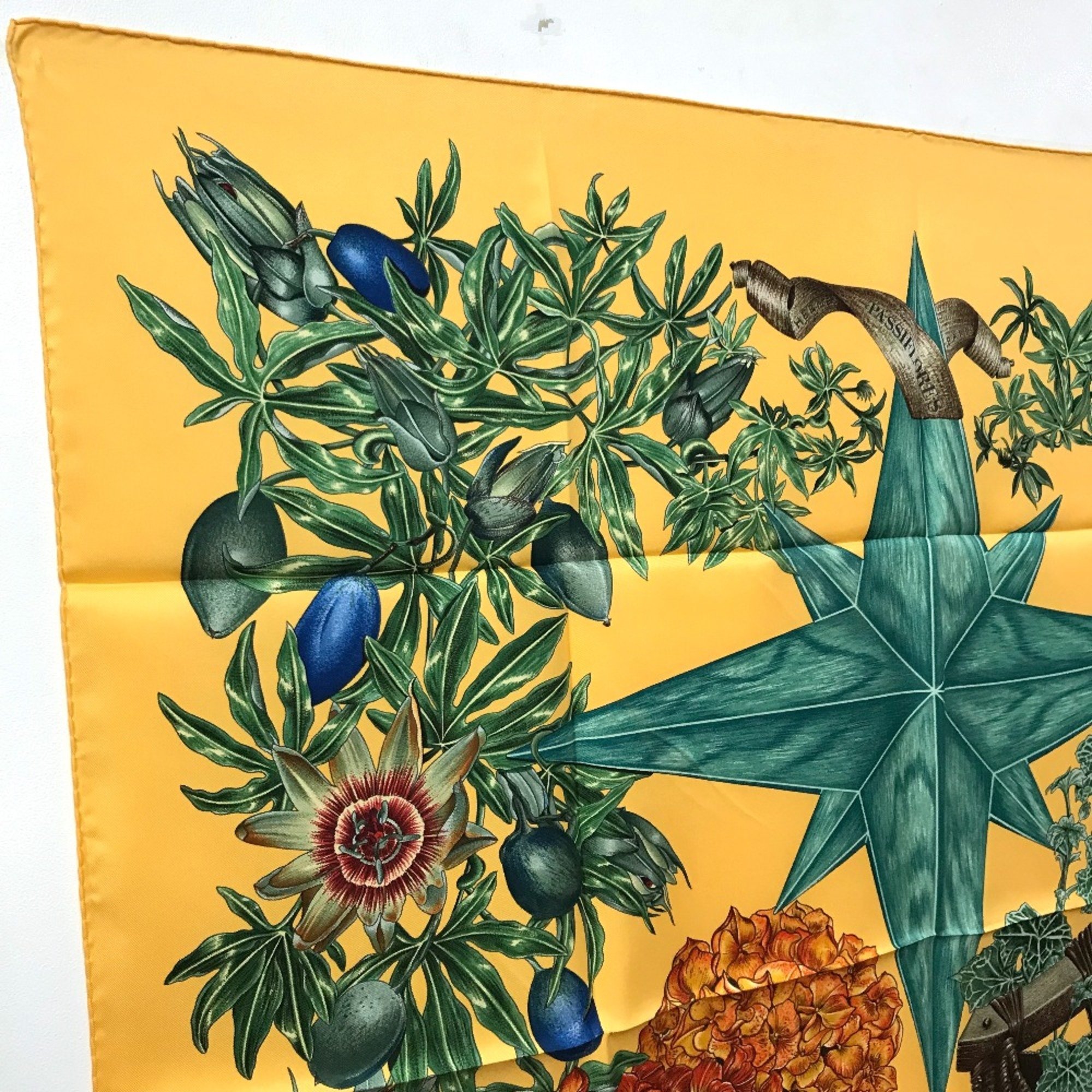 Hermes Carre90 Floral Scarf Yellow x Green