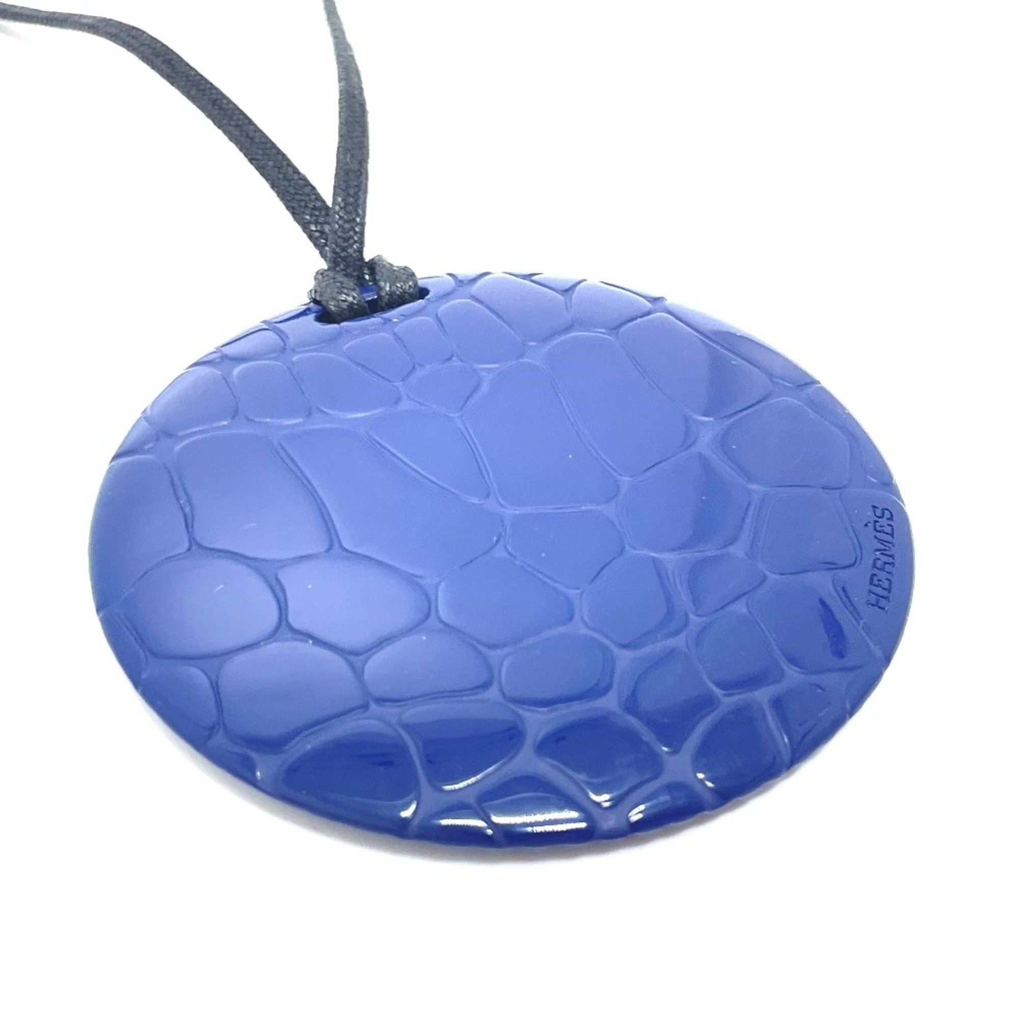 Hermes Croco tone Pendant Necklace blue