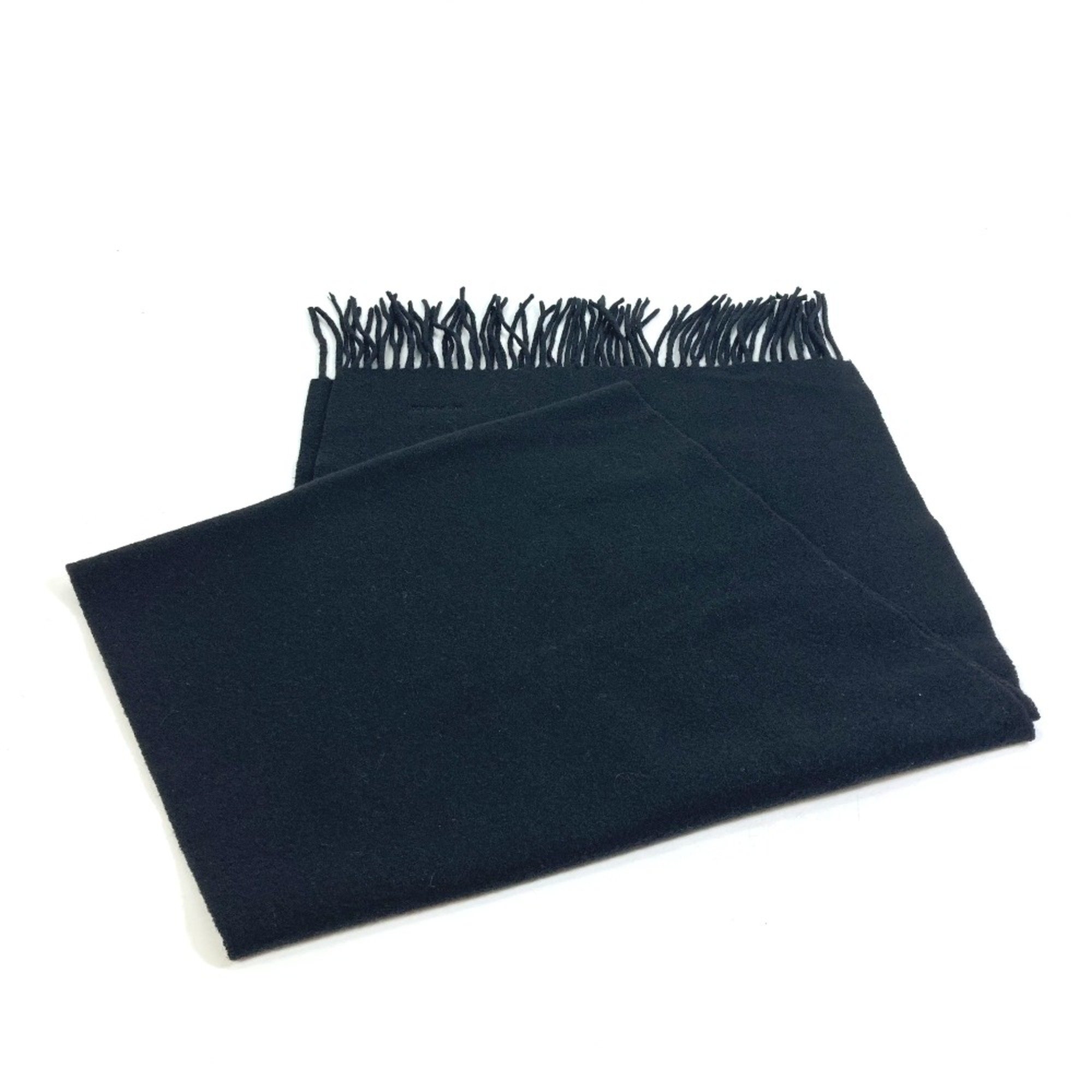 Hermes Logo fringe petite echarpe brodee charpes Scarf Black