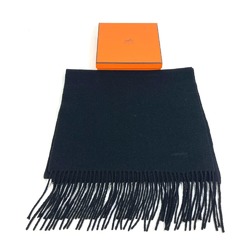 Hermes Logo fringe petite echarpe brodee charpes Scarf Black