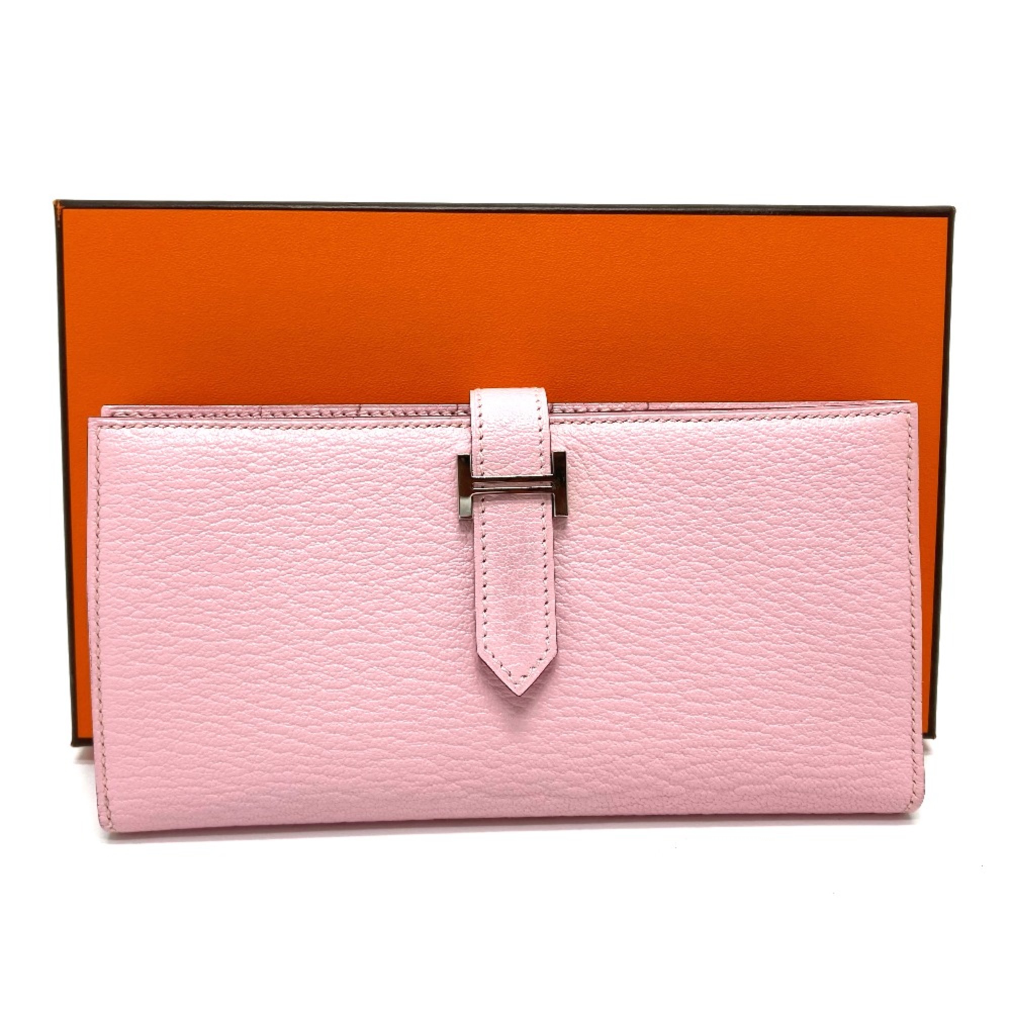 Hermes HHardware Machi has Long Wallet Rose cherry pink SilverHardware