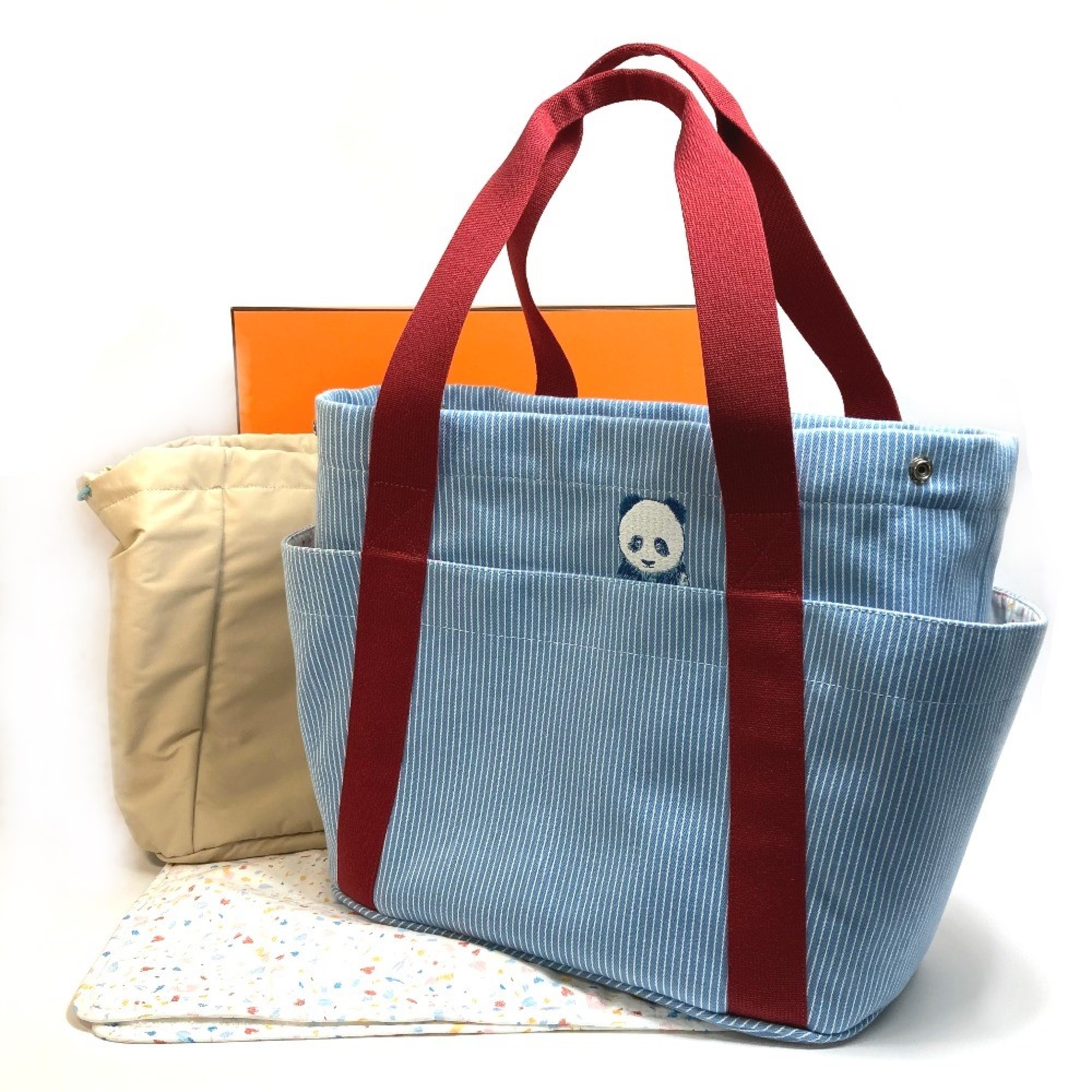 Hermes Panda pass pass bag bag in bag Tote Bag Brue Blue x Red