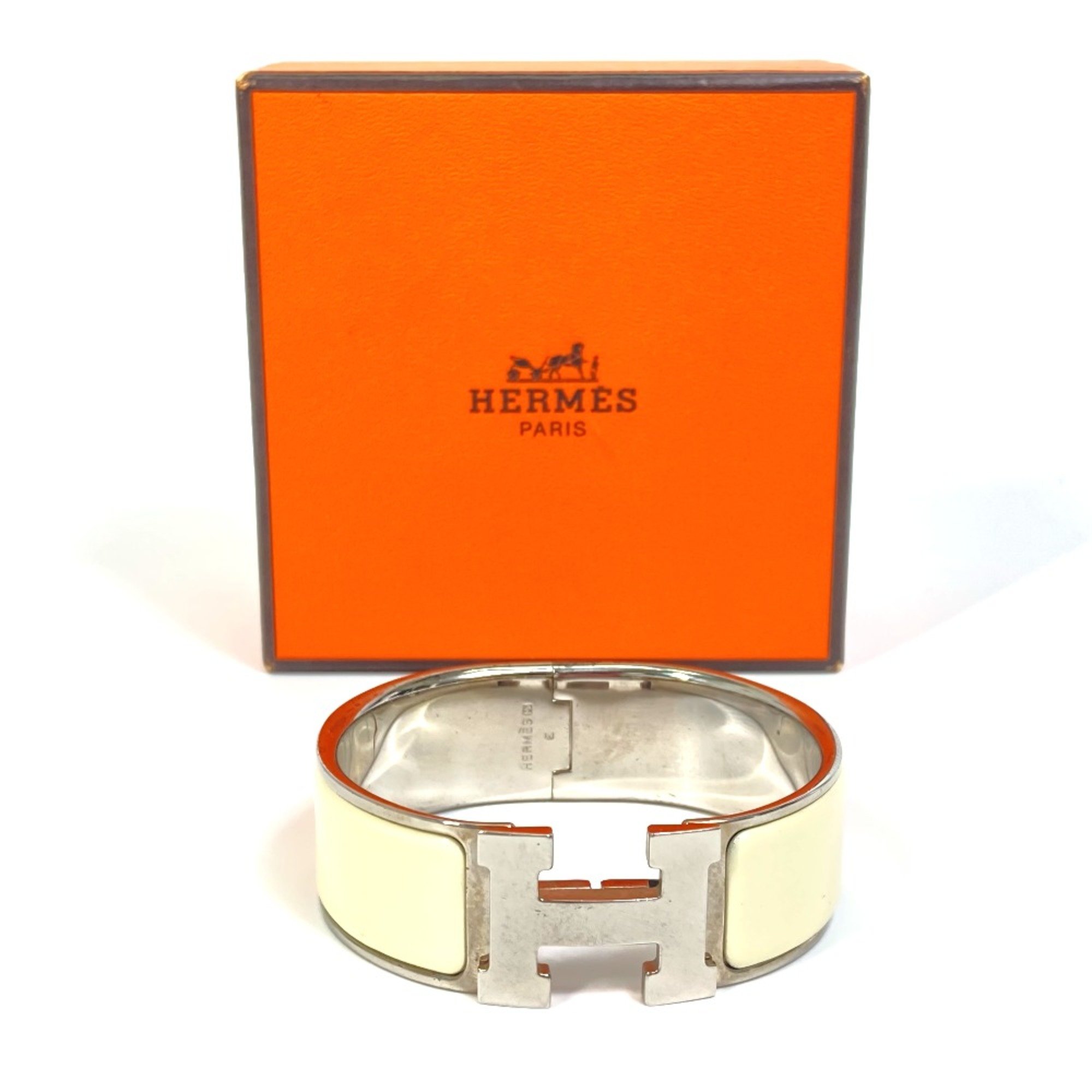 Hermes H bangle Bracelet Bangle White SilverHardware