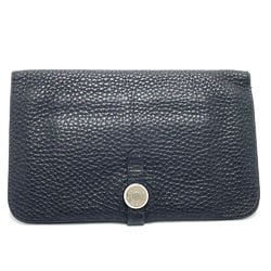 Hermes Long Wallet with coin purse Folded wallet Black