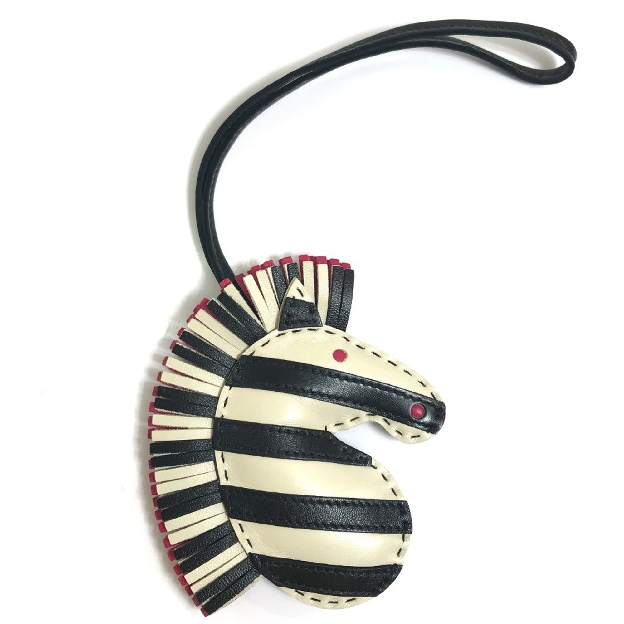 Hermes zebra Bag Strap Key Holder Bag Charm Kure x Noir x Rose Mexico Black x White pink