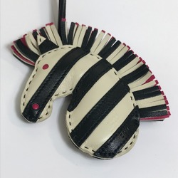 Hermes zebra Bag Strap Key Holder Bag Charm Kure x Noir x Rose Mexico Black x White pink