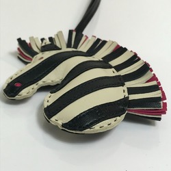 Hermes zebra Bag Strap Key Holder Bag Charm Kure x Noir x Rose Mexico Black x White pink