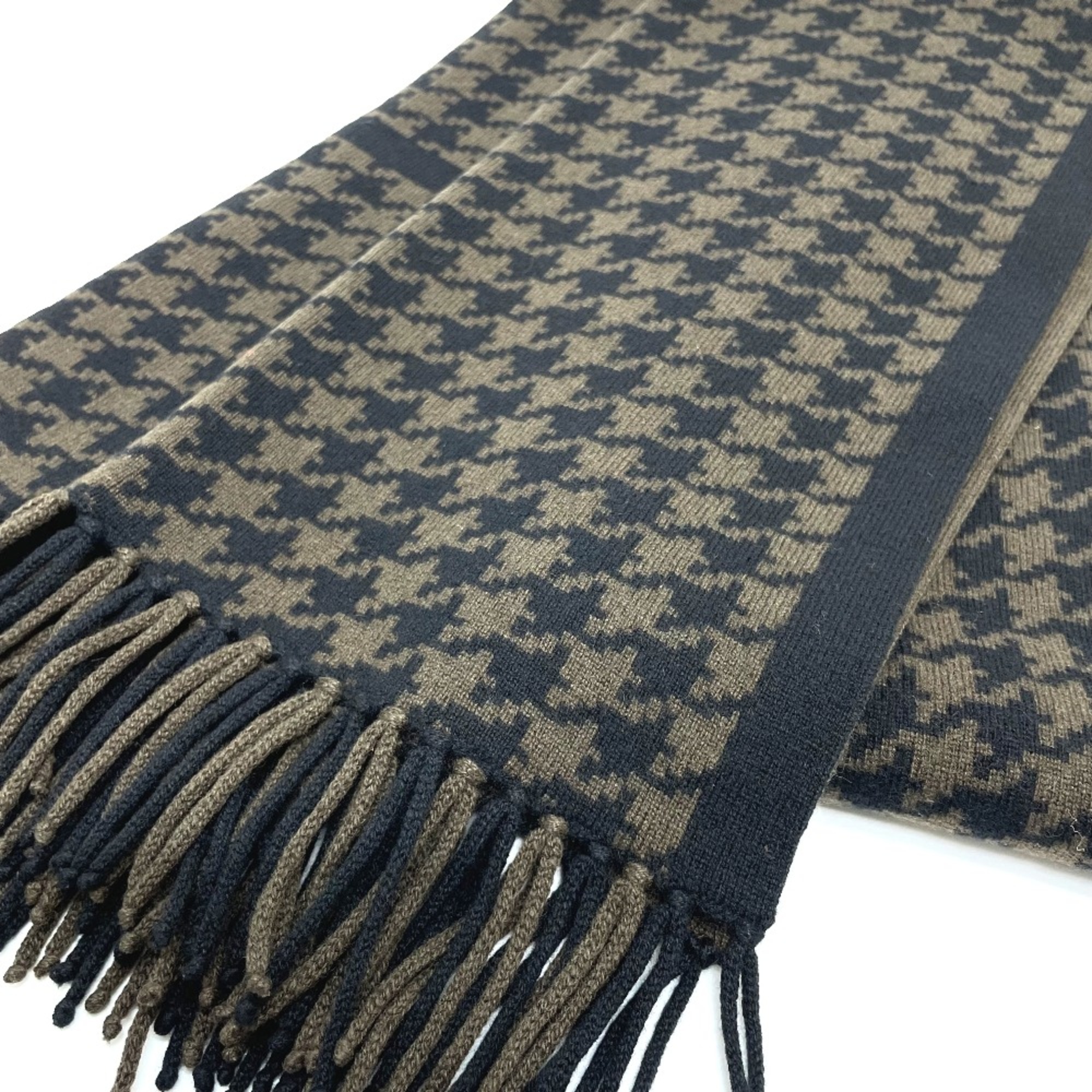 Hermes Houndstooth fringe Scarf Black/Brown