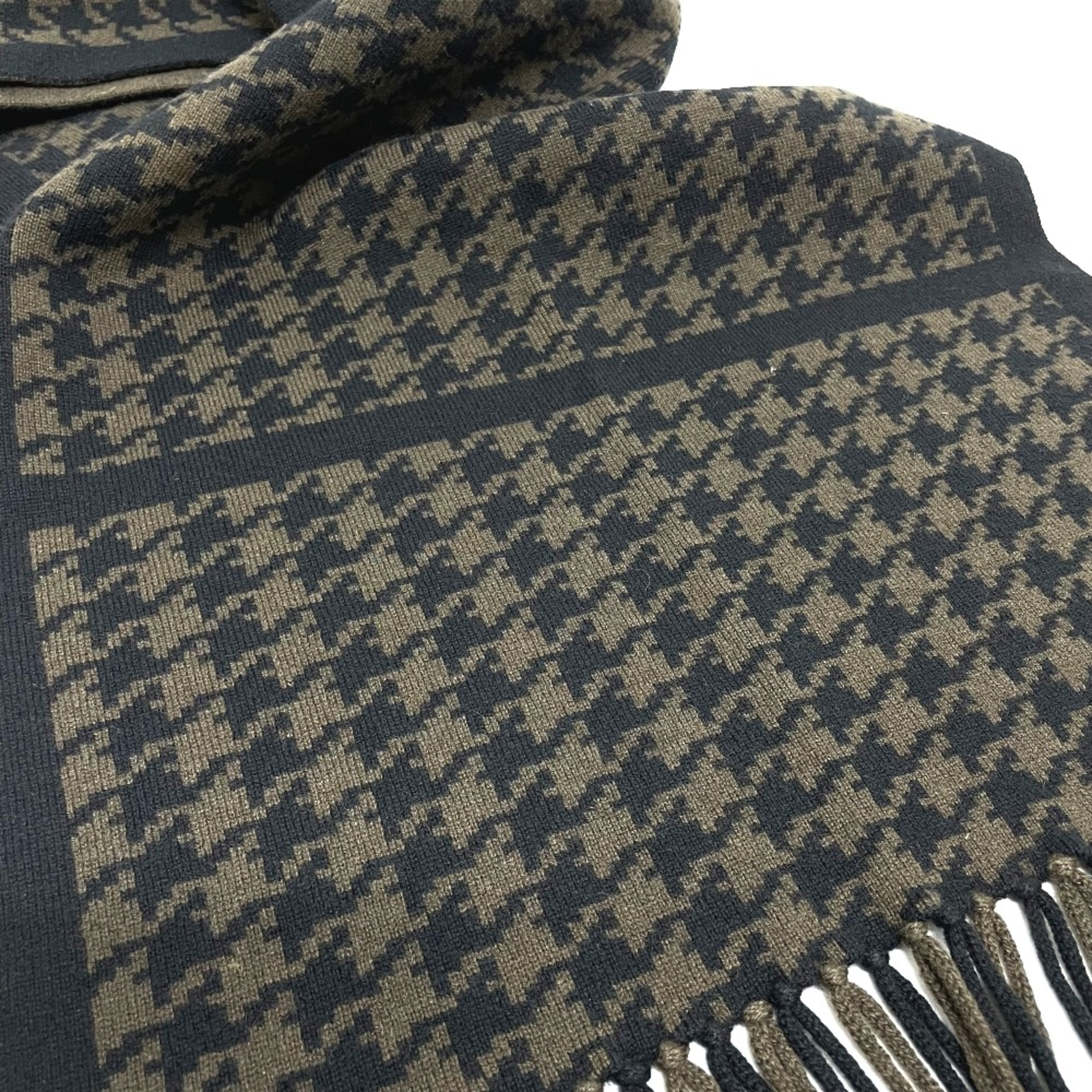 Hermes Houndstooth fringe Scarf Black/Brown