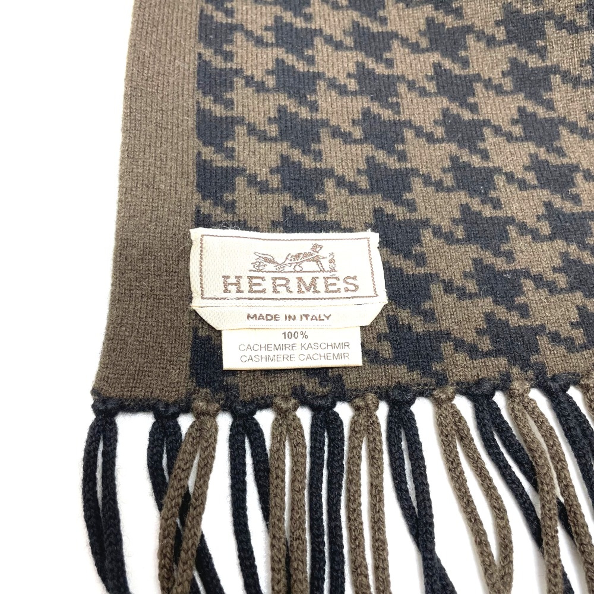 Hermes Houndstooth fringe Scarf Black/Brown