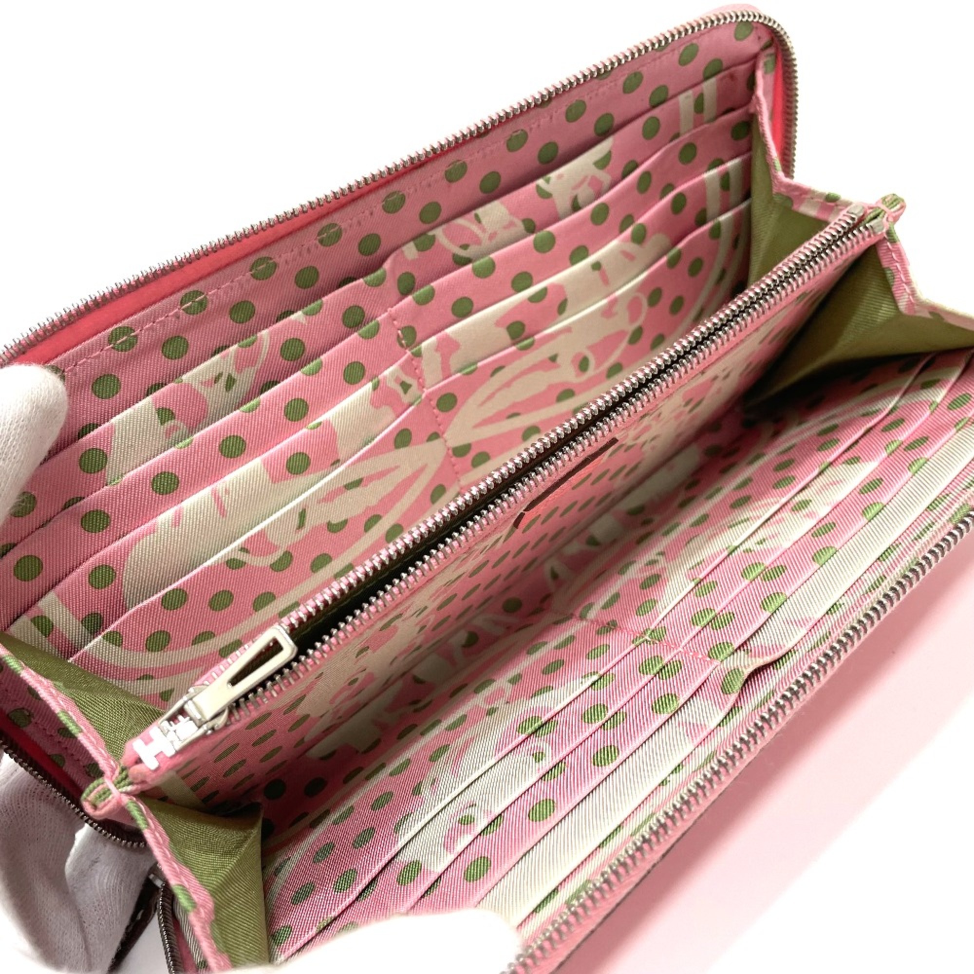 Hermes Silk-In Zip Around Long Wallet Rose Confetti pink