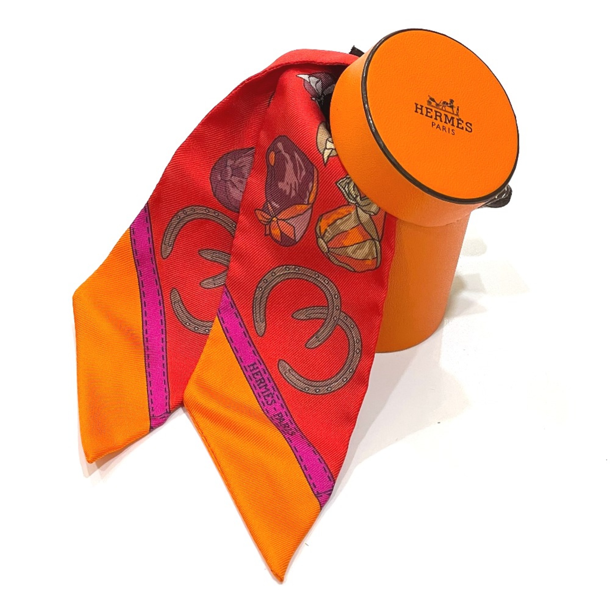 Hermes JOCKEY Equestrian hat pattern Accessories Scarf Red x orange