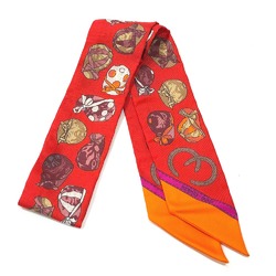 Hermes JOCKEY Equestrian hat pattern Accessories Scarf Red x orange