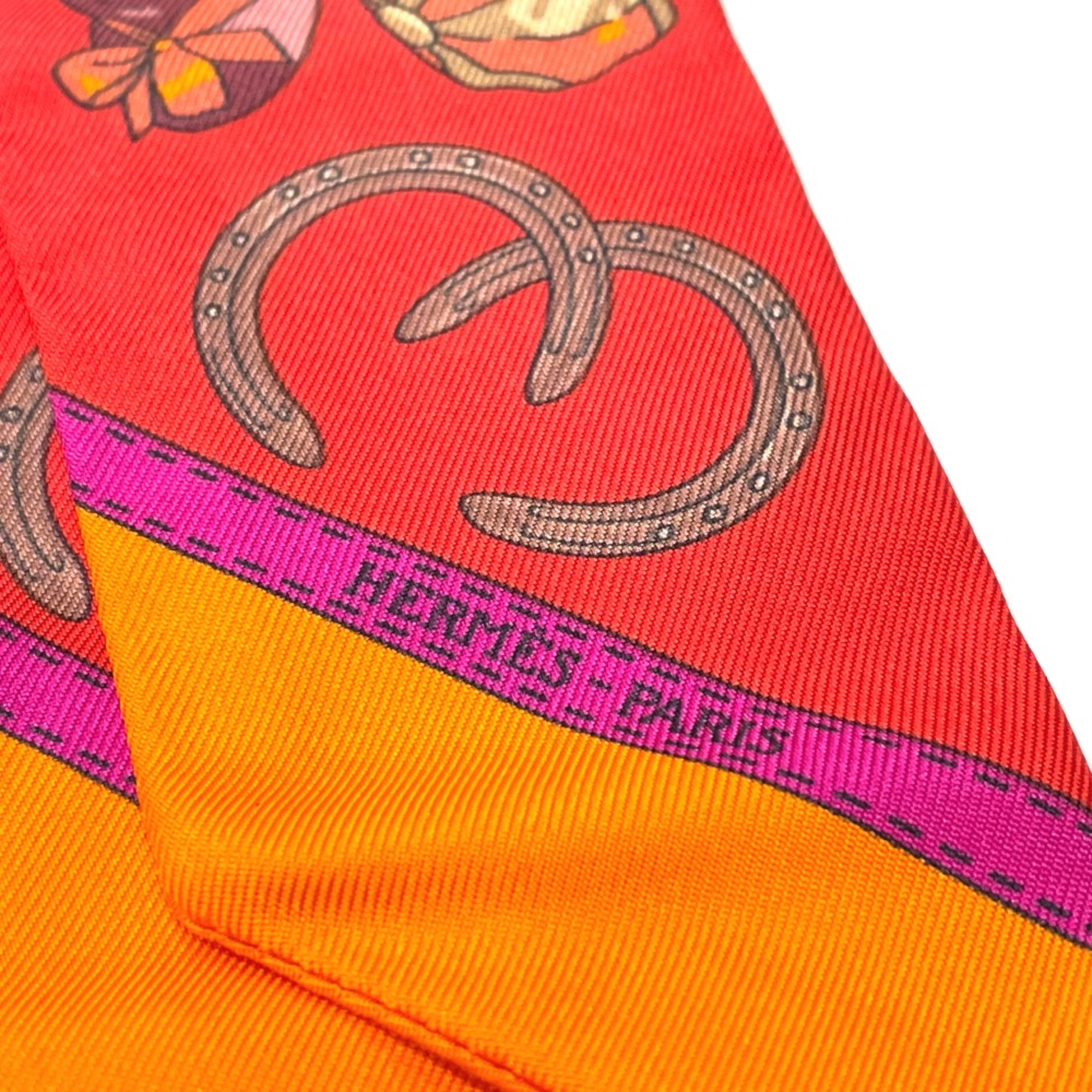 Hermes JOCKEY Equestrian hat pattern Accessories Scarf Red x orange