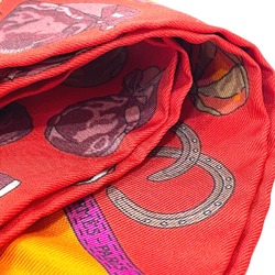 Hermes JOCKEY Equestrian hat pattern Accessories Scarf Red x orange