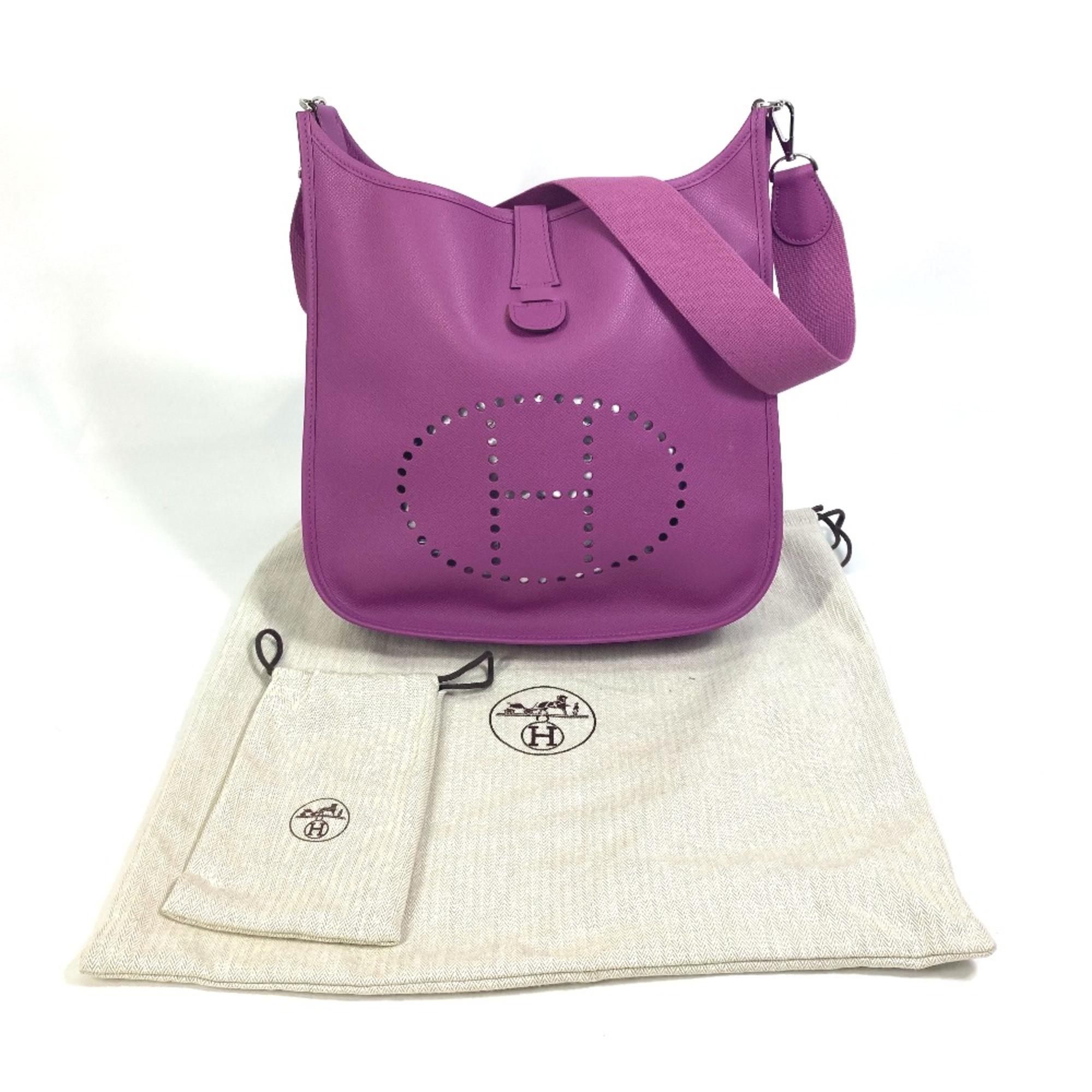 Hermes H logo punching bag Crossbody shawl Shoulder Bag cyclamen purple SilverHardware