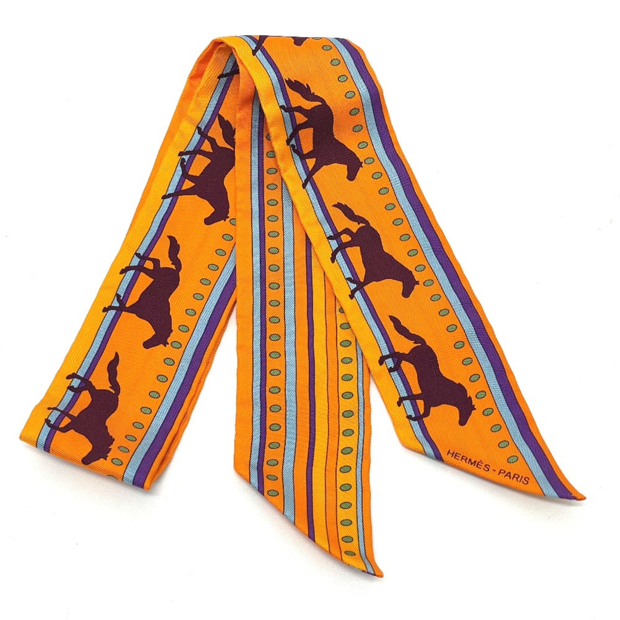 Hermes Horse horse Twilly Scarf Orange