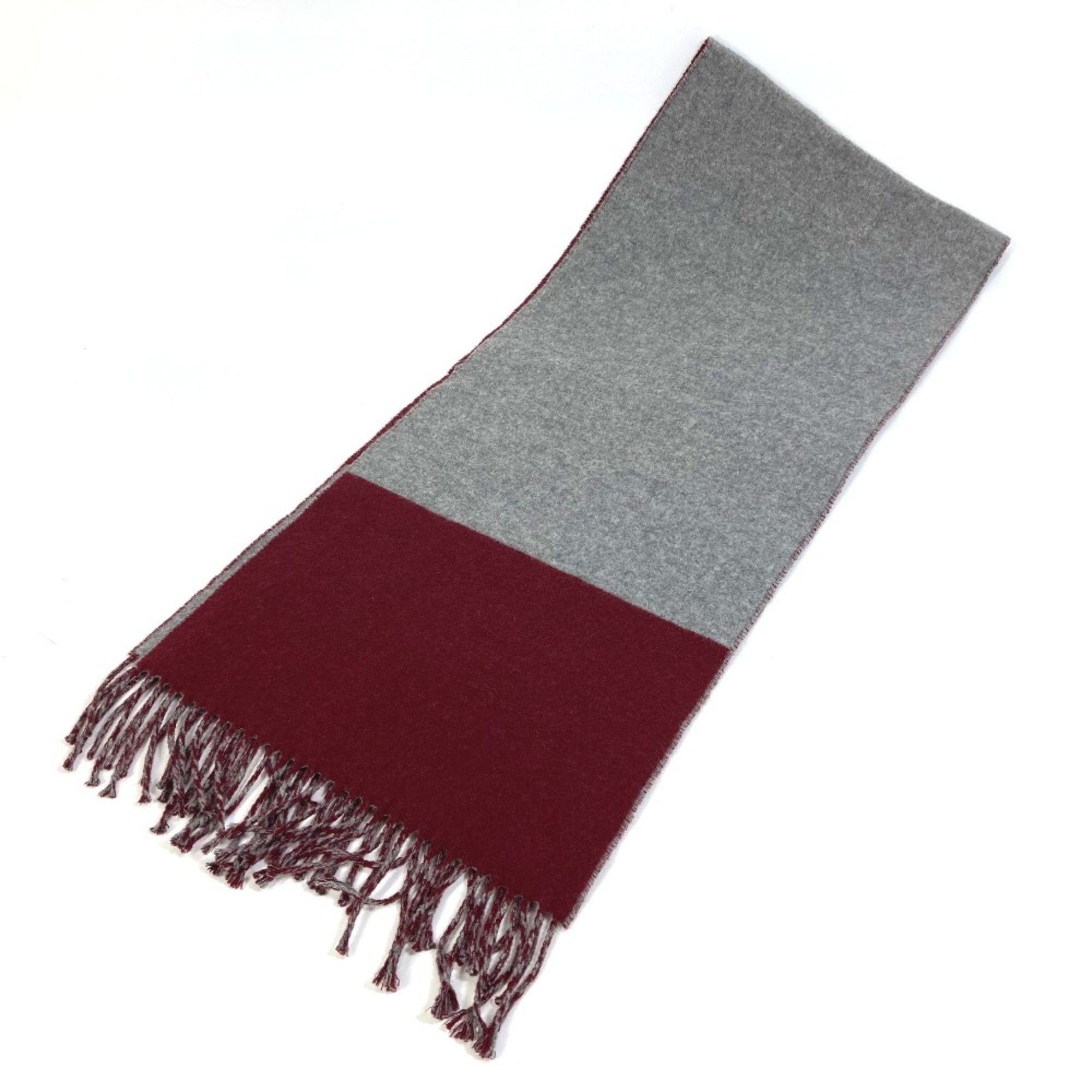 Hermes Kazak fringe Bicolor Scarf Bordeaux x Gray