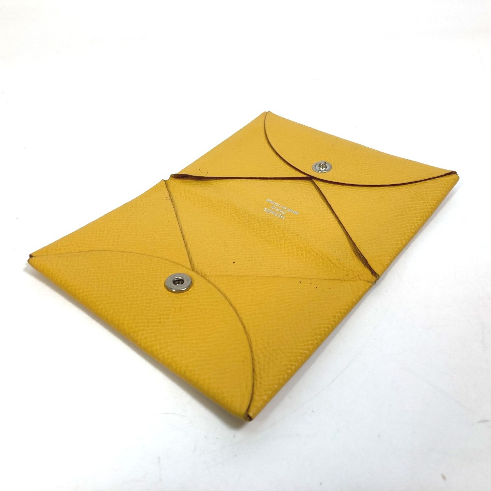 Hermes Business card holder Small leather goods Pass case Card Case yellow