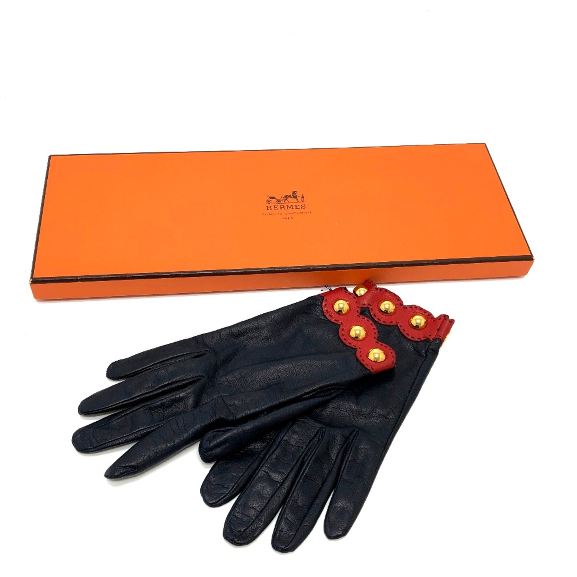 Hermes Fashion Accessories gloves Glove Navy /Red