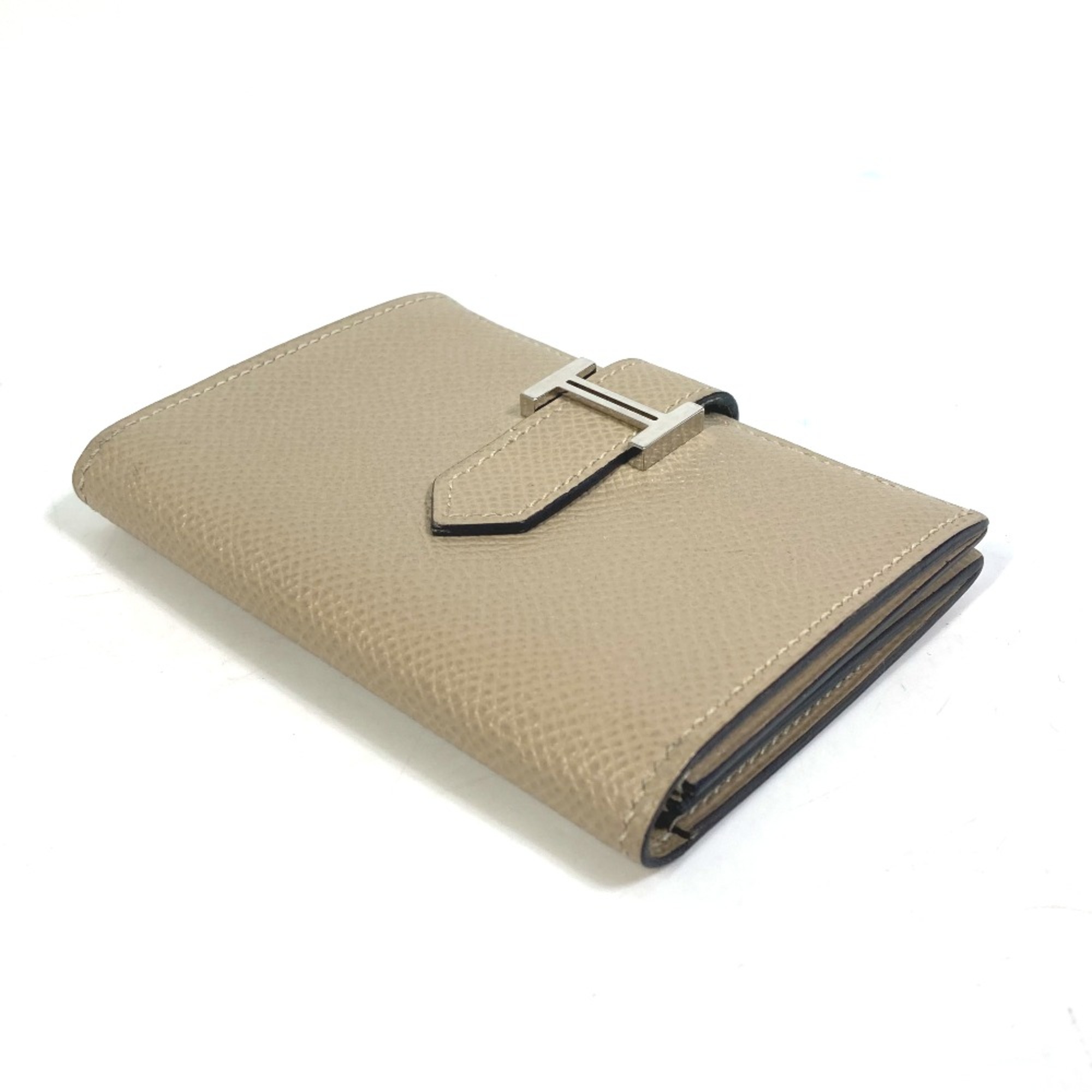 Hermes Two fold Business Card Holder Pass Case Card Case Beige SilverHardware