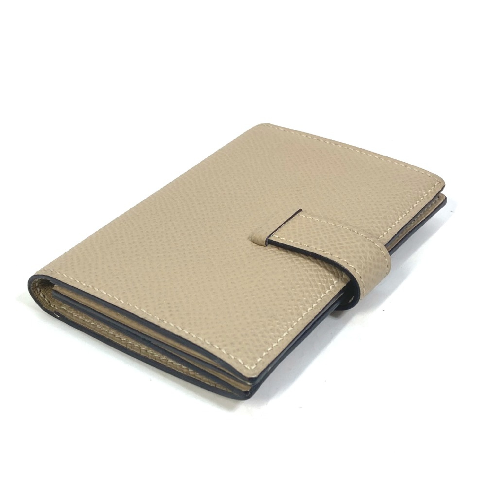 Hermes Two fold Business Card Holder Pass Case Card Case Beige SilverHardware