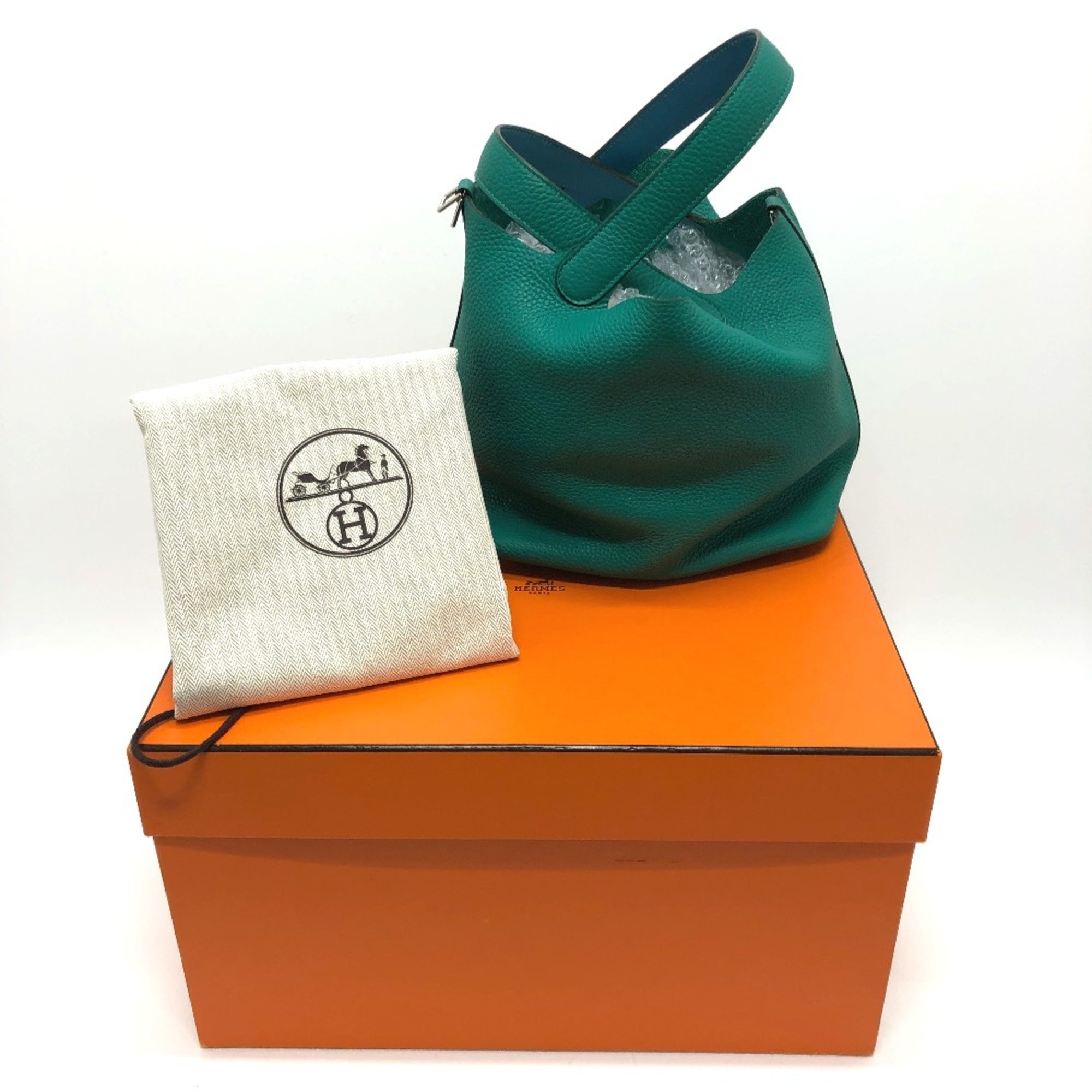 Hermes Bag Hand Bag Vervelon Green SilverHardware