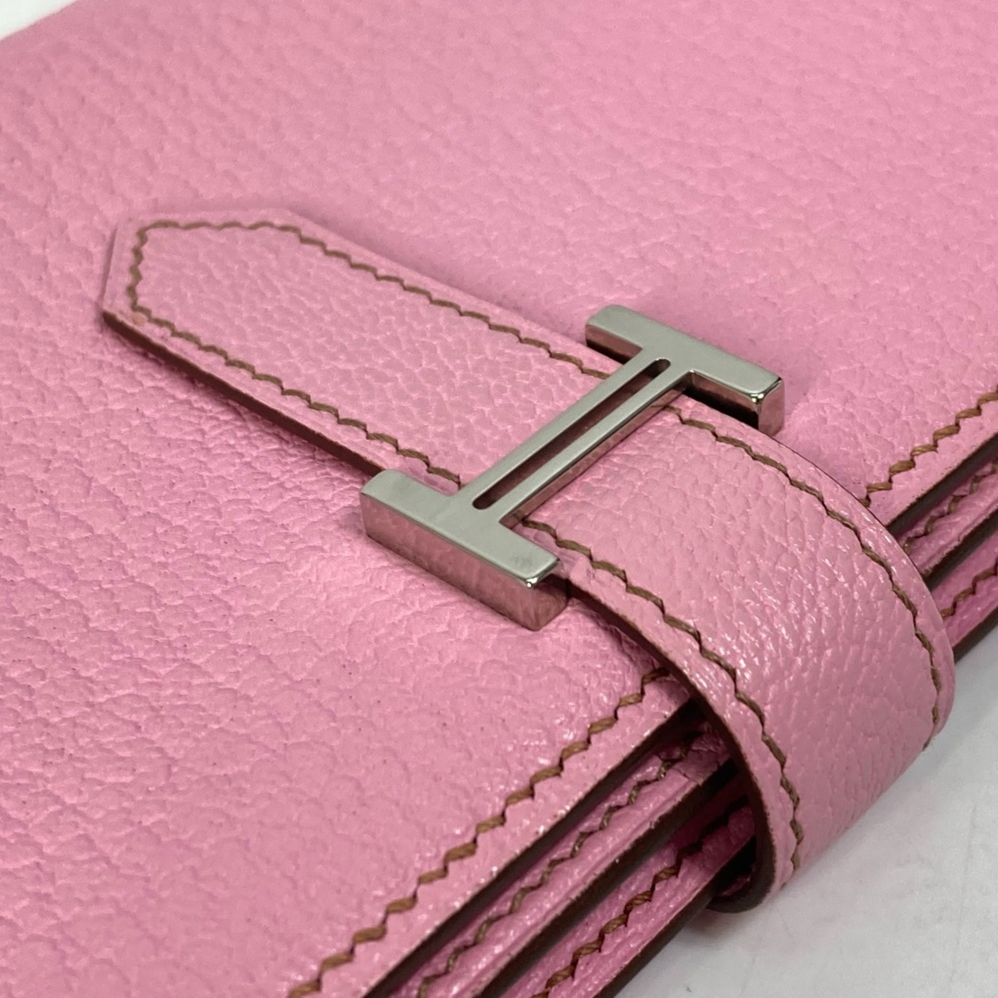 Hermes Long Wallet HHardware Two fold Long Wallet pink SilverHardware