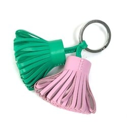 Hermes fringe Bag Charm Key Ring Key Holder Green x pink