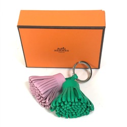 Hermes fringe Bag Charm Key Ring Key Holder Green x pink