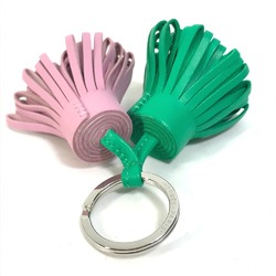 Hermes fringe Bag Charm Key Ring Key Holder Green x pink