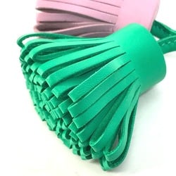 Hermes fringe Bag Charm Key Ring Key Holder Green x pink