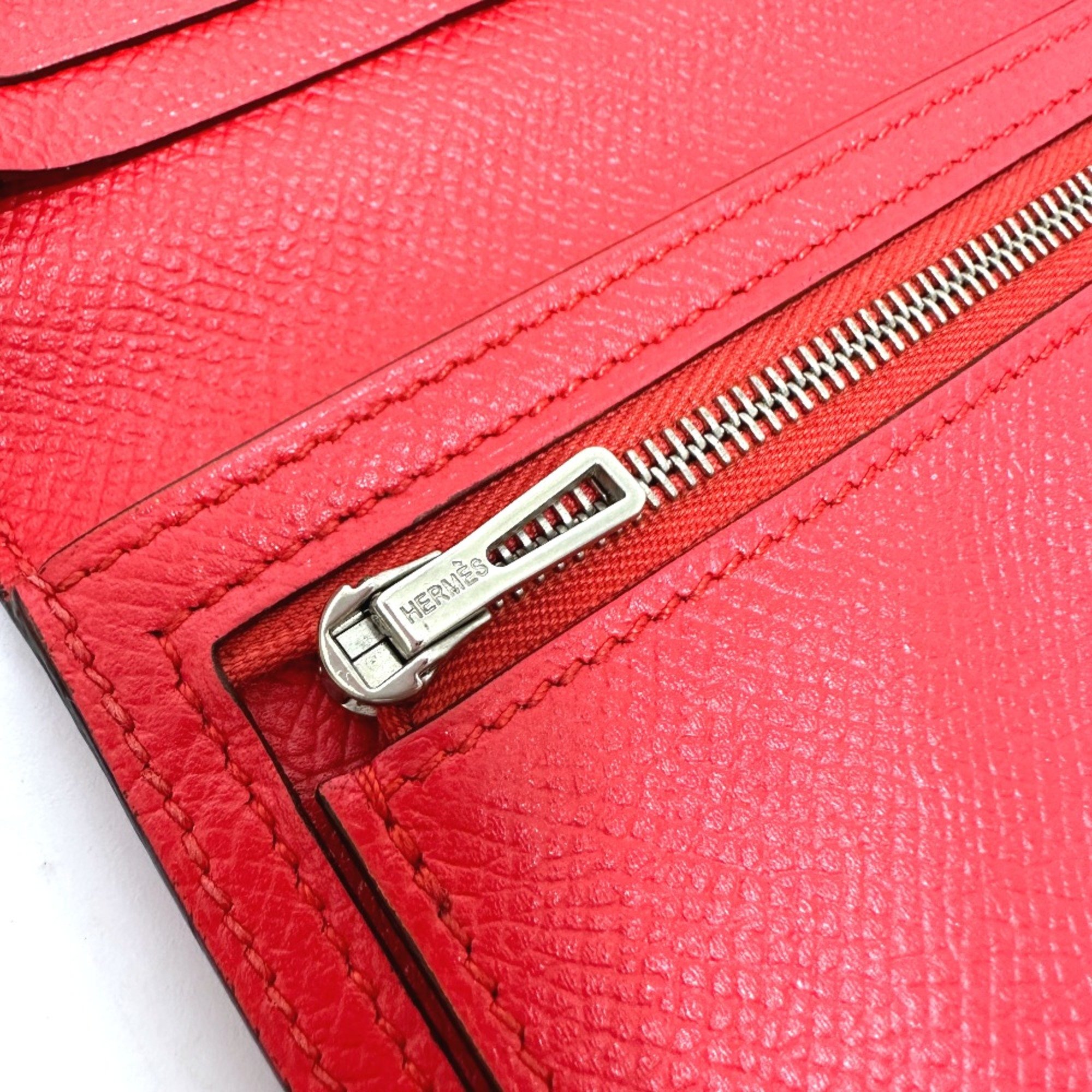 Hermes HHardware 2-fold long wallet Long Wallet Rouge tomato Red