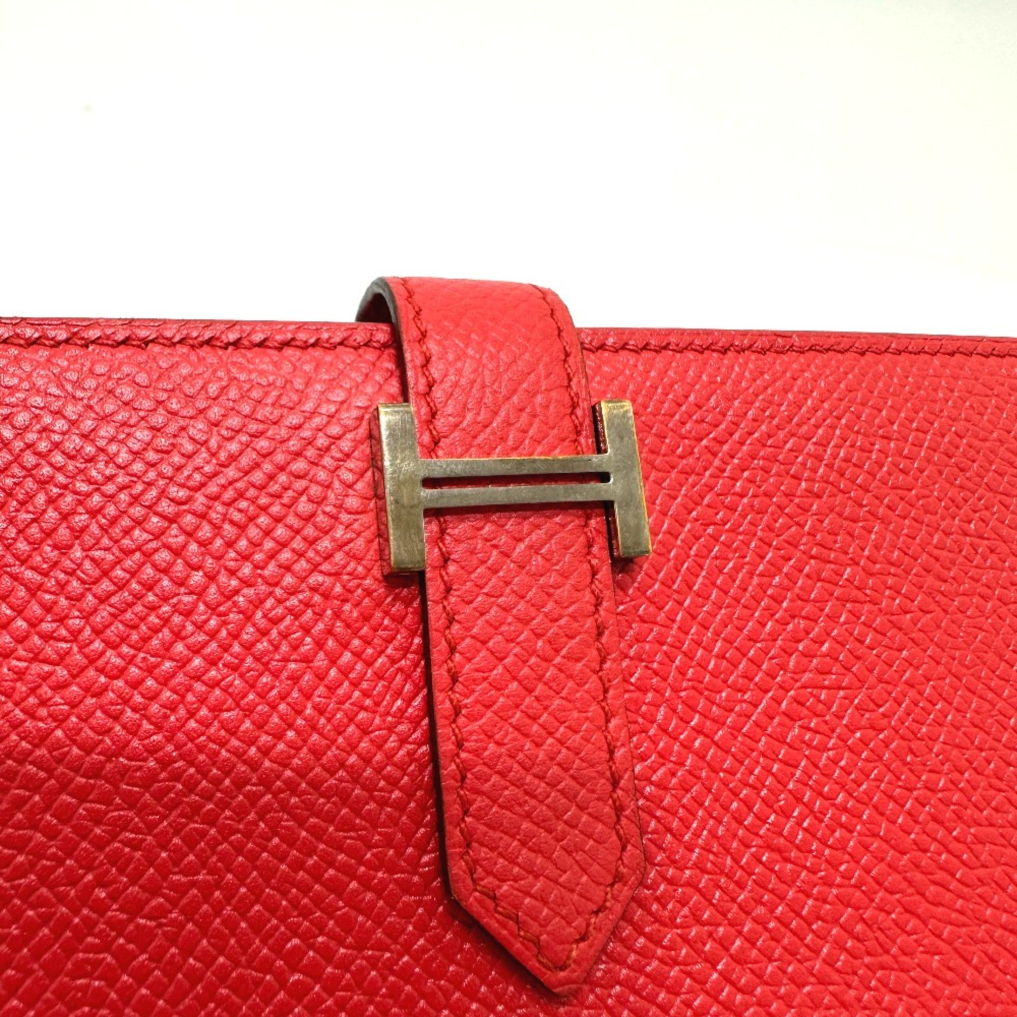 Hermes HHardware 2-fold long wallet Long Wallet Rouge tomato Red