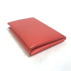 Hermes Two fold Business Card Holder Pass Case Card Case Rose texas RedBased