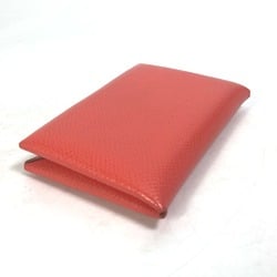 Hermes Two fold Business Card Holder Pass Case Card Case Rose texas RedBased