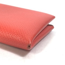 Hermes Two fold Business Card Holder Pass Case Card Case Rose texas RedBased