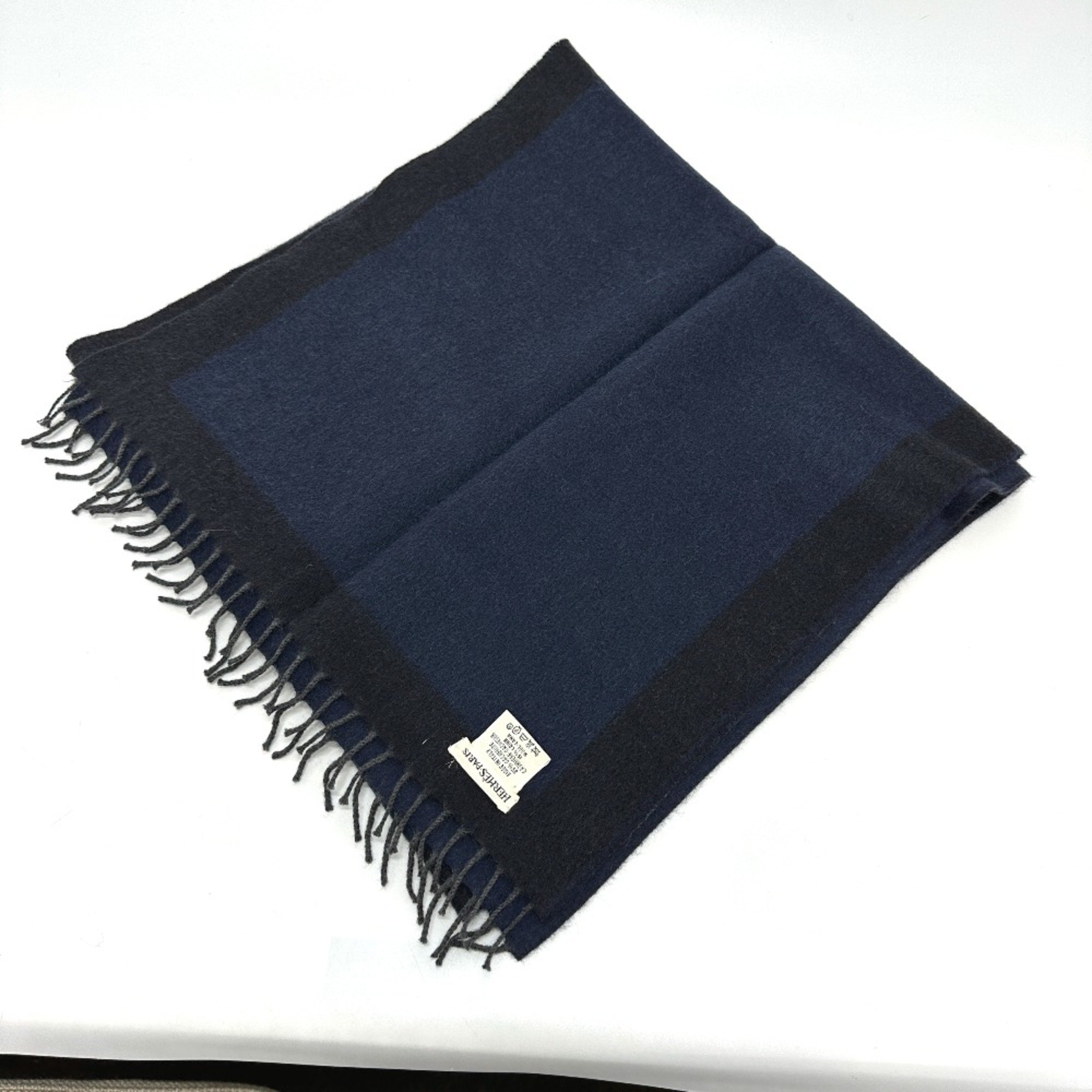 Hermes fringe Scarf Black/Navy