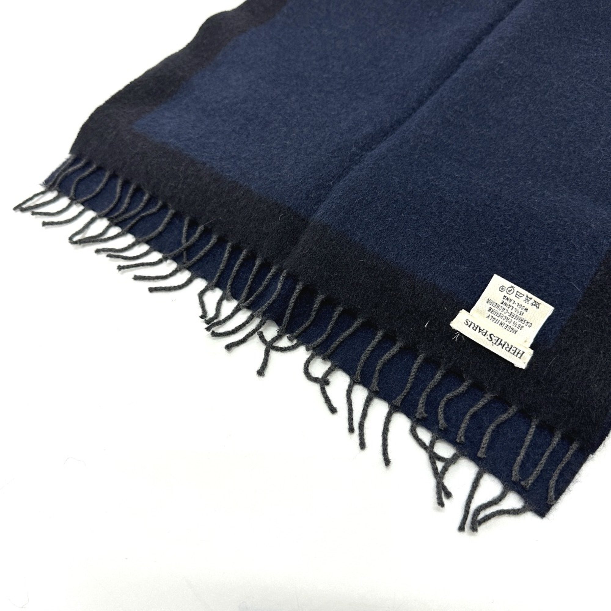 Hermes fringe Scarf Black/Navy