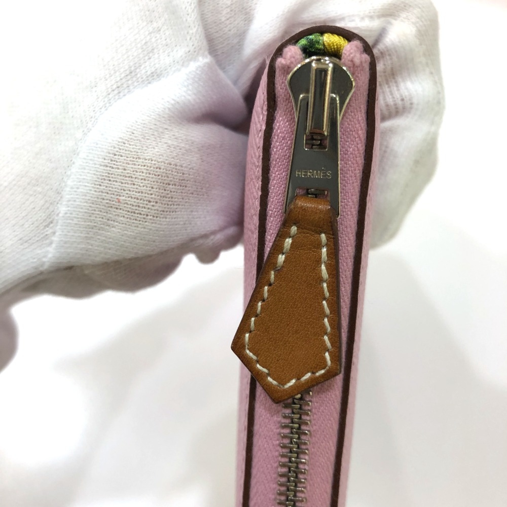 Hermes Overall handle Zip Around Long Wallet Morve Silvest Pink Based SilverHardware