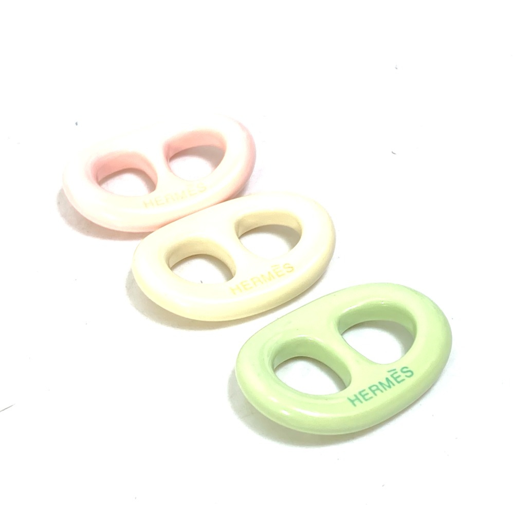 Hermes Chaine d'Ancre Set of 3 pastel colors Scarf ring pink Green x White