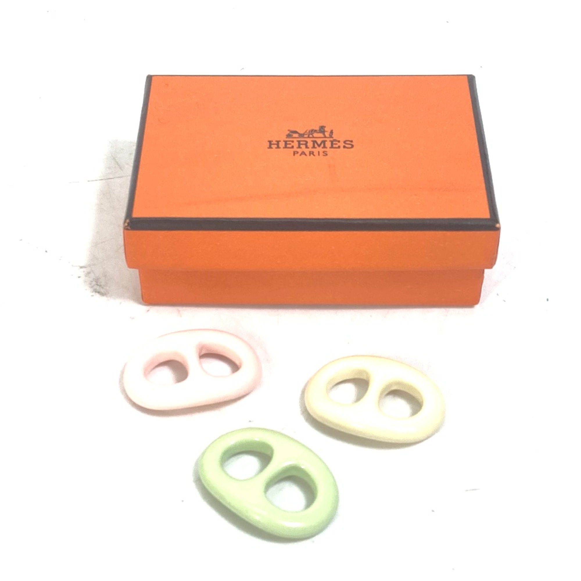 Hermes Chaine d'Ancre Set of 3 pastel colors Scarf ring pink Green x White