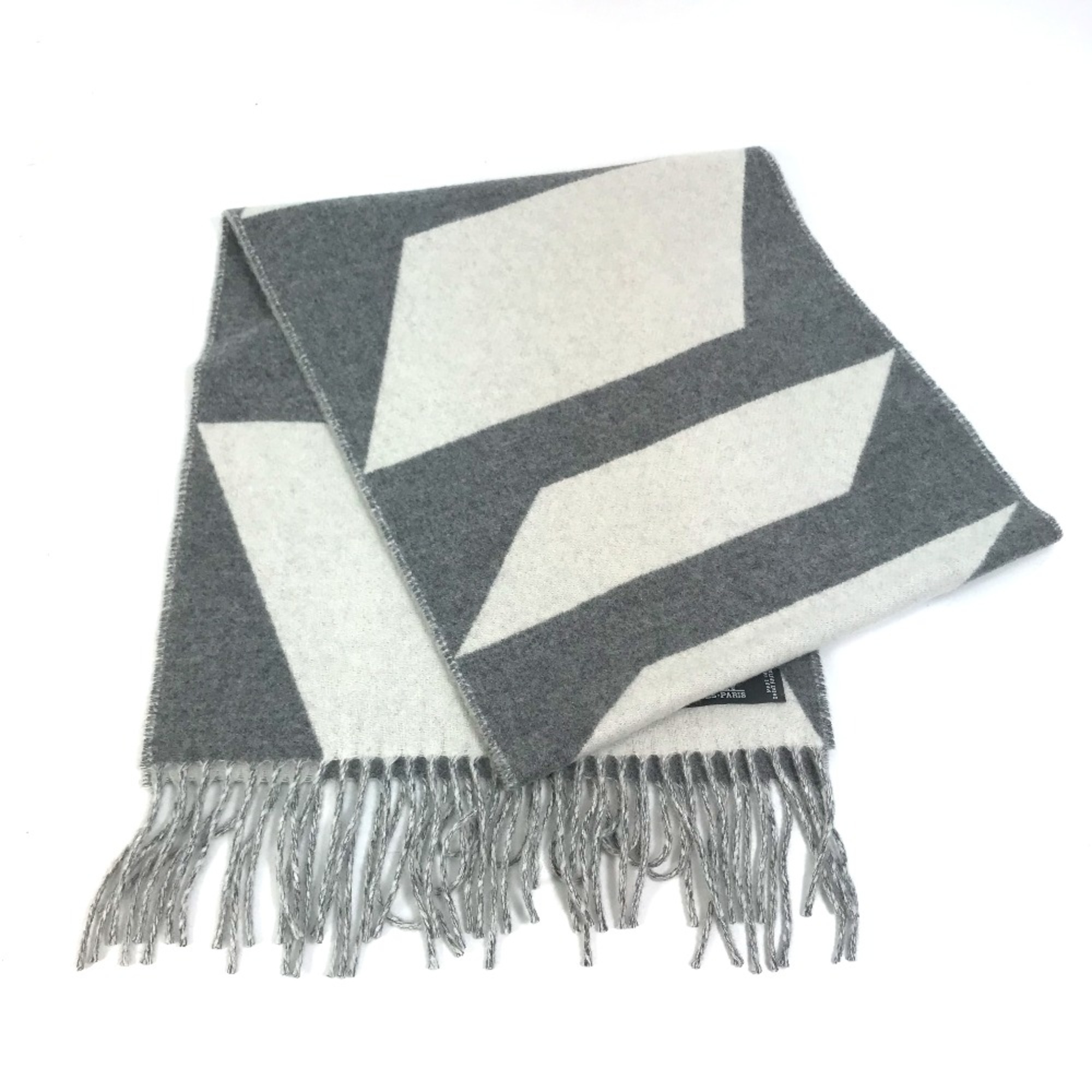 Hermes Fringe Bicolor Scarf Gray x White