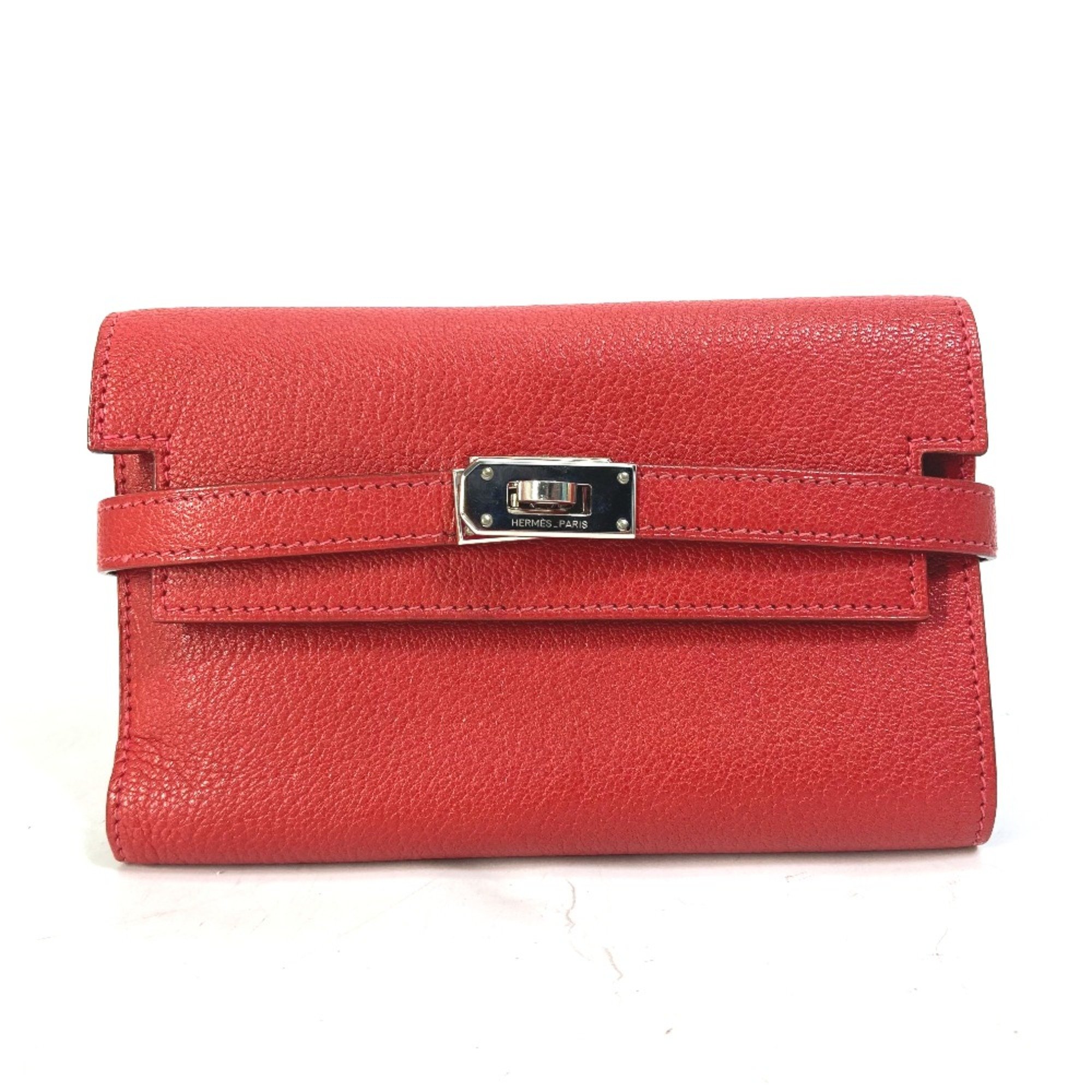 Hermes Compact wallet Trifold wallet Rouge Coo Red SilverHardware