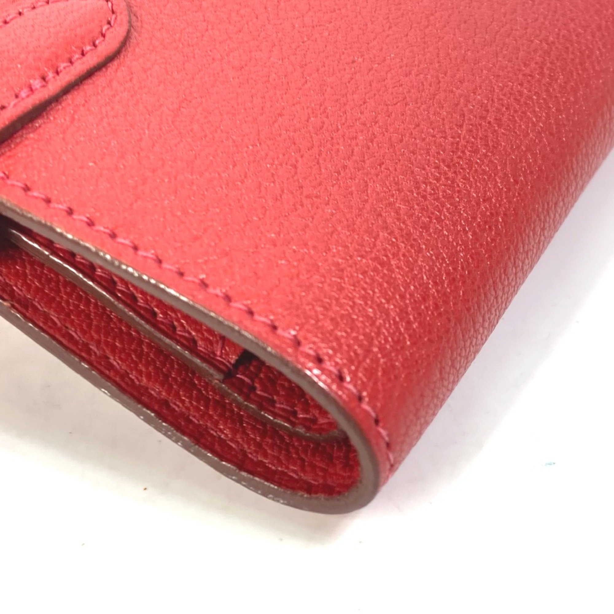 Hermes Compact wallet Trifold wallet Rouge Coo Red SilverHardware