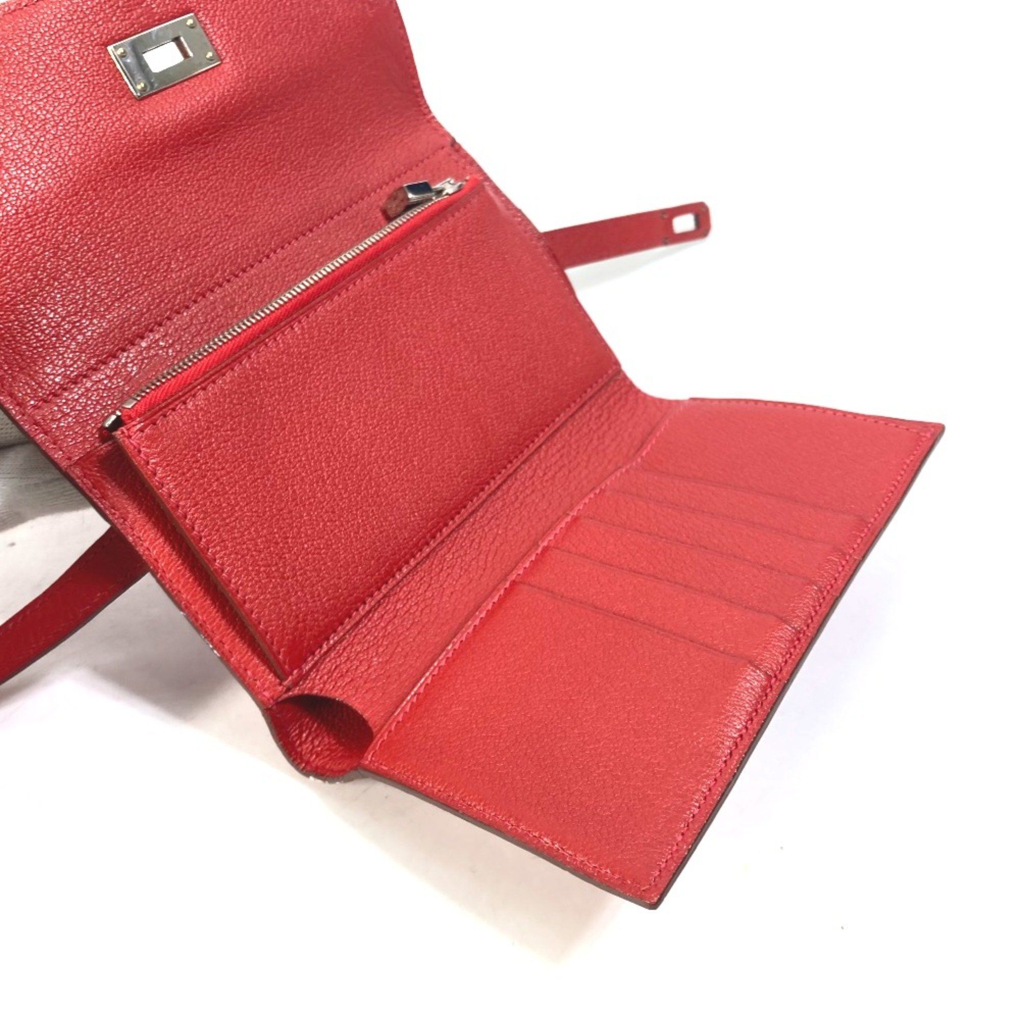 Hermes Compact wallet Trifold wallet Rouge Coo Red SilverHardware