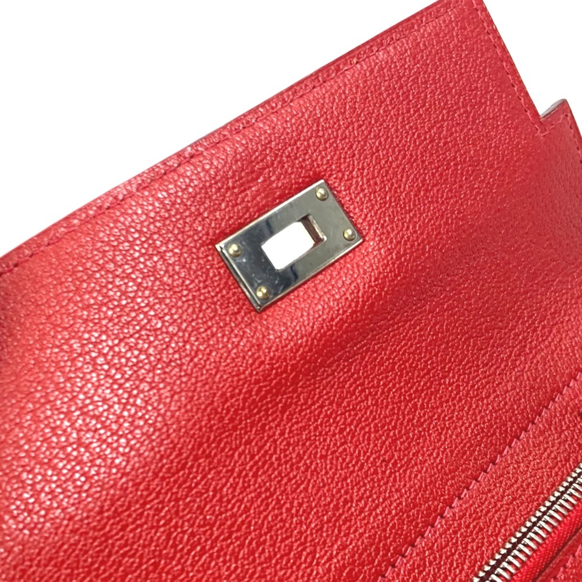 Hermes Compact wallet Trifold wallet Rouge Coo Red SilverHardware