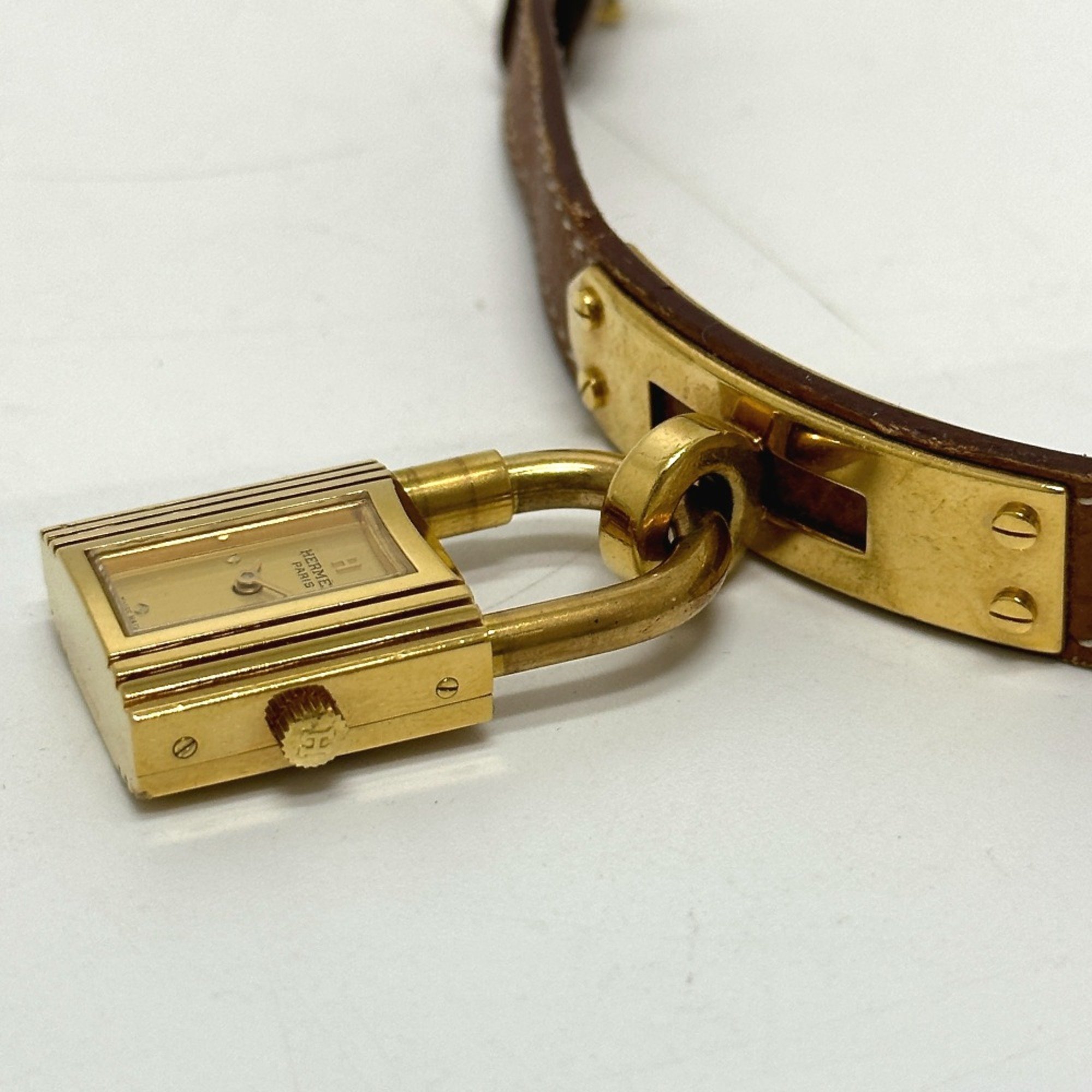 Hermes Quartz Wristwatch Gold Brown belt